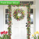 6Ft Garland for Front Door: Garland with Tulip Wreath, Butterfly, Lavender and Eucalyptus, Vivid Artificial Floral Garlands for Wall Window Farmhouse Party Holiday Home Décor
