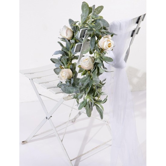 DuHouse 6Ft Artificial Lambs Ear Garland Flocked Leaves Plastic Vines for Wedding Bedroom Courtyard Easter Christmas Decoration