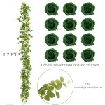 1 Pack Artificial Garland Eucalyptus Vine with 12 Roses for Home Decor Wedding Table Runner Centerpiece DIY Wreath Decor (Green)