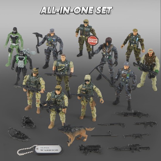JOYIN 16 PCs Army Men Playset with 12 Realistic Army Ranger Men Action Figures and Weapon Gear Accessories, Military Soldiers Action Figures Playset for Boys Gift, Easter Basket Stuffers