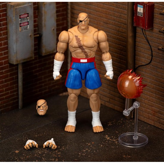 Jada Street Fighter II Sagat Deluxe 1:12 Scale Action Figure - Highly Articulated, Tiger Shot Accessory & Stand, 7.6" Tall