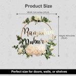 Ramadan Mubarak Wreaths Decorations, Artificial Pink Camellia Metal Hoop Floral Wreath, Eid Mubarak Garland Decor, for Farmhouse Door Wall Window Indoors Outdoor