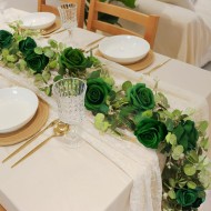 1 Pack Artificial Garland Eucalyptus Vine with 12 Roses for Home Decor Wedding Table Runner Centerpiece DIY Wreath Decor (Green)