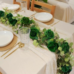 1 Pack Artificial Garland Eucalyptus Vine with 12 Roses for Home Decor Wedding Table Runner Centerpiece DIY Wreath Decor (Green)