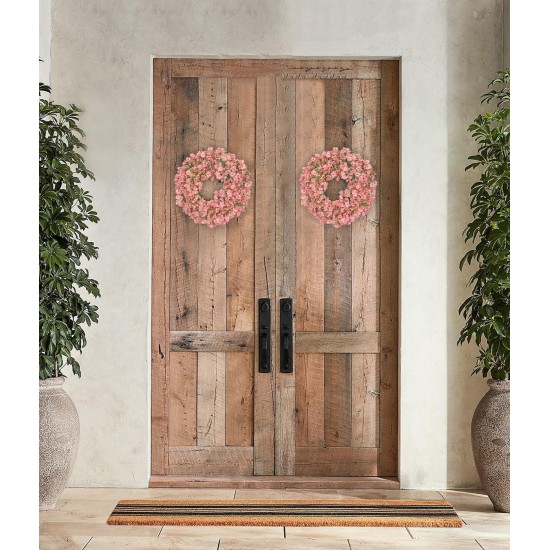 Hollyone 2Pcs Small Artificial Baby Breath Flowers Wreath 10 Inch Pink for Front Door Decor Faux Gypsophila Wreath Fake Baby Breath Flower Garland Candle Ring for Kitchen Cabinet Chairs Tabletop Decor