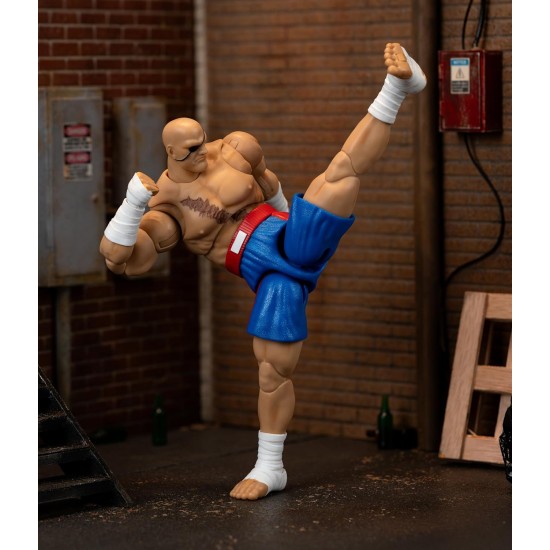 Jada Street Fighter II Sagat Deluxe 1:12 Scale Action Figure - Highly Articulated, Tiger Shot Accessory & Stand, 7.6" Tall