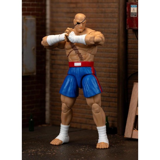 Jada Street Fighter II Sagat Deluxe 1:12 Scale Action Figure - Highly Articulated, Tiger Shot Accessory & Stand, 7.6" Tall
