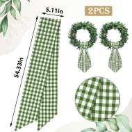 2pcs Green Buffalo Plaid Wreath Sash for Front Door Seersucker Wreath Satin Sash Burlap Garland Ribbon Accessories for Wreath Yard Doorway Indoor Outdoor Bridal Shower Home Decor,5.1 x 54.3
