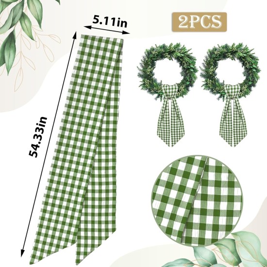 2pcs Green Buffalo Plaid Wreath Sash for Front Door Seersucker Wreath Satin Sash Burlap Garland Ribbon Accessories for Wreath Yard Doorway Indoor Outdoor Bridal Shower Home Decor,5.1 x 54.3 2pcs Green Buffalo Plaid Wreath Sash for Front Door Seersucker Wreath Satin Sash Burlap Garland Ribbon Accessories for Wreath Yard Doorway Indoor Outdoor Bridal Shower Home Decor,5.1 x 54.3
