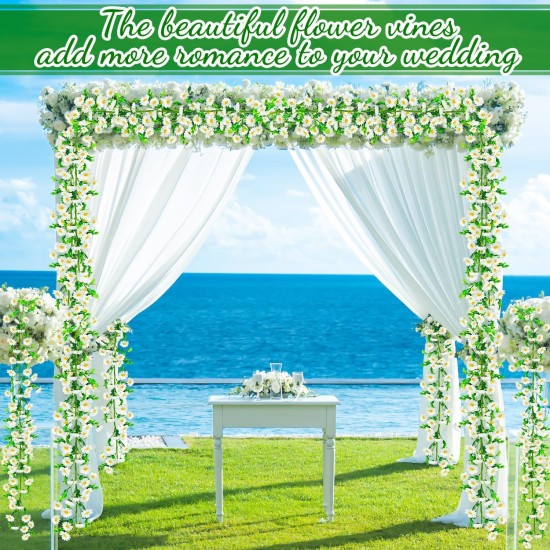 2 Pack Artificial Daisy Flowers Vine, 13.6 Ft Silky Artificial Garland with White Daisy and Vine Floral Garlands Decoration for Room Wall, Flower Themed Party, Wedding Supplies