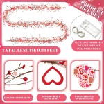9.84 ft Valentine's Day Garland Valentines Day Wreath Decor Red Pink White Berry Heart Garland with LED Lights Artificial Vine for Valentines Wedding Anniversary Door Fireplace Home Decor