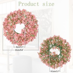 Hollyone 2Pcs Small Artificial Baby Breath Flowers Wreath 10 Inch Pink for Front Door Decor Faux Gypsophila Wreath Fake Baby Breath Flower Garland Candle Ring for Kitchen Cabinet Chairs Tabletop Decor