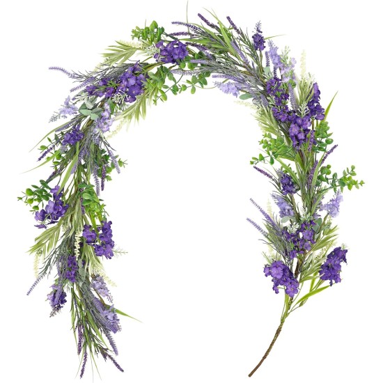 Briful Lavender Spring Floral Garland for Mantle Front Door Decor, 5.17ft Artificial Flowers Garlands for Porch Fireplace,Centerpieces Table Indoor Outdoor Decorations