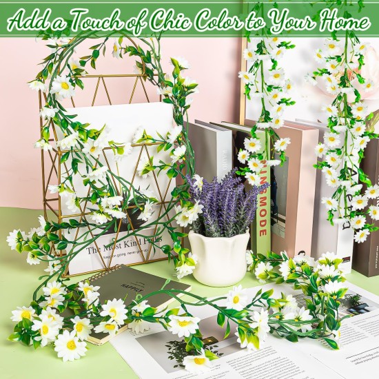 2 Pack Artificial Daisy Flowers Vine, 13.6 Ft Silky Artificial Garland with White Daisy and Vine Floral Garlands Decoration for Room Wall, Flower Themed Party, Wedding Supplies