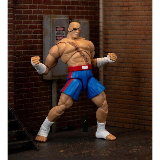 Jada Street Fighter II Sagat Deluxe 1:12 Scale Action Figure - Highly Articulated, Tiger Shot Accessory & Stand, 7.6" Tall