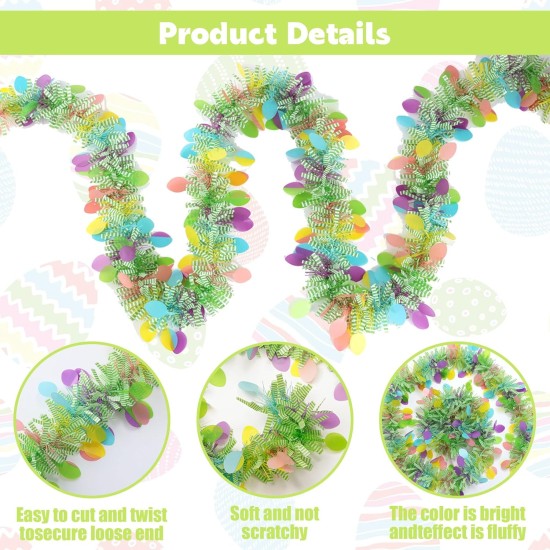 5 Pcs Easter Tinsel Garland,33 Feet Colorful Egg Tinsel Twist Garland Metallic Glitter Wire Garlands Spring Hanging Decorations for Easter Holiday Party Supplies Door Tree Mantel Decor