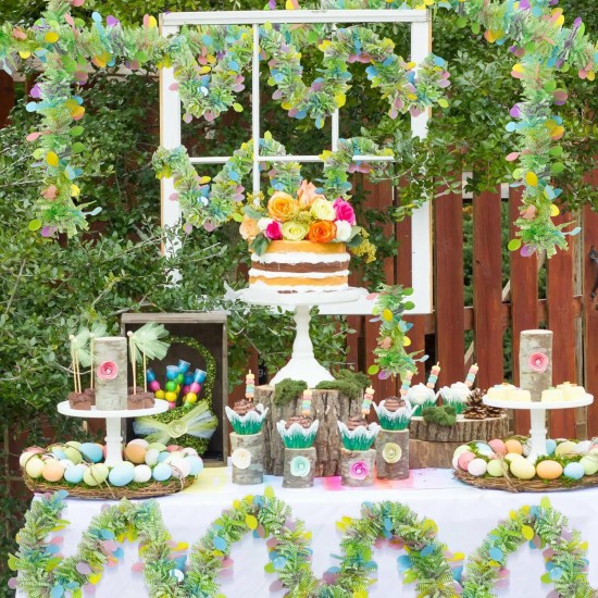 5 Pcs Easter Tinsel Garland,33 Feet Colorful Egg Tinsel Twist Garland Metallic Glitter Wire Garlands Spring Hanging Decorations for Easter Holiday Party Supplies Door Tree Mantel Decor