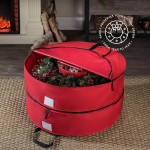 ZOBER Christmas Wreath Storage Container 30 Inch - Wreath Bag Fits 2 Wreaths Box - 600D Oxford Fabric - Interior Compartment for Storing Garlands, Wreaths Storage Bag W Strong Durable Handles - Red