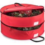 ZOBER Christmas Wreath Storage Container 30 Inch - Wreath Bag Fits 2 Wreaths Box - 600D Oxford Fabric - Interior Compartment for Storing Garlands, Wreaths Storage Bag W Strong Durable Handles - Red